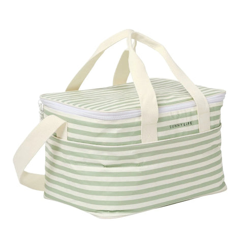 Sage striped cooler bag