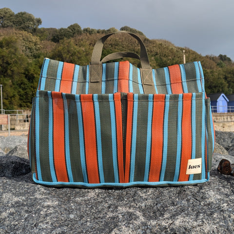 Green and orange beach bag