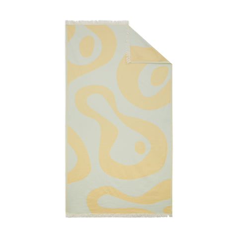 Laes Harbour Turkish Towel - Beach Towel - yellow/mint towel with abstract pattern on a white background - shop now
