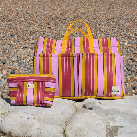 Pink beach bag and beach pouch set