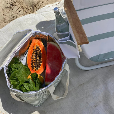 Sage striped cooler bag