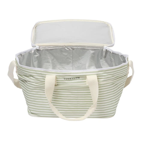 Sage striped cooler bag
