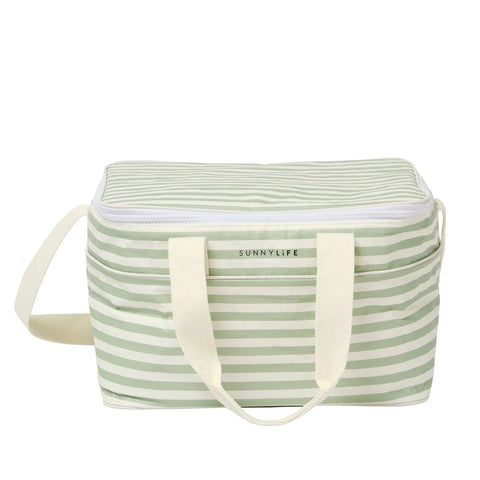 Sage striped cooler bag